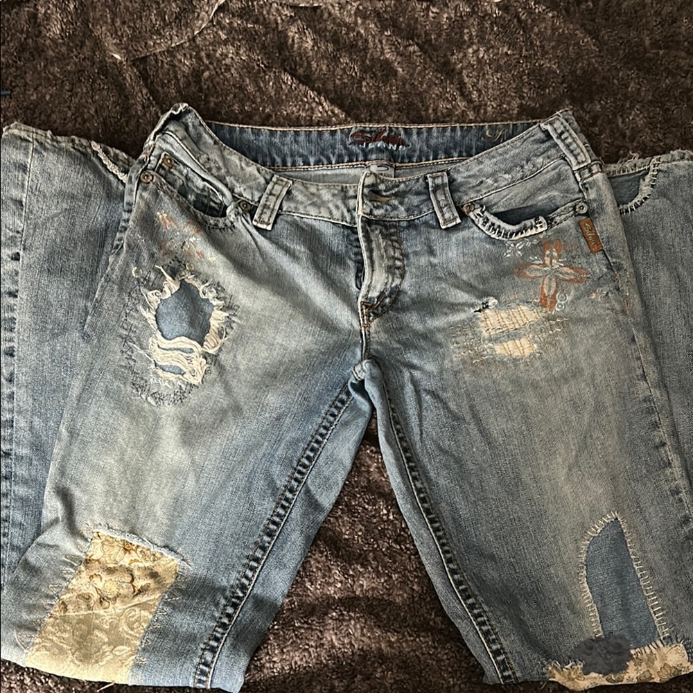 Distressed Silver Blue Jeans